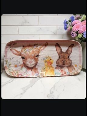 Baby Ghoat Duck Bunny Rabbit Farmhouse Indoor Outdoor Melamine Serving Platter